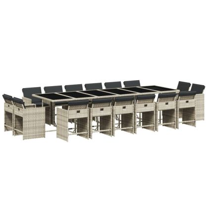 Градински комплект с възглавници 17 части полиратан светлосив