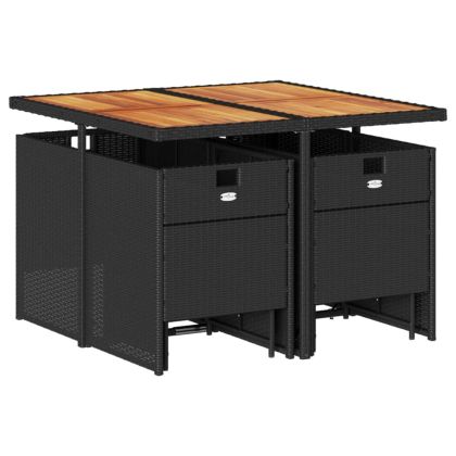 Градински трапезен комплект възглавници 9 части черен полиратан