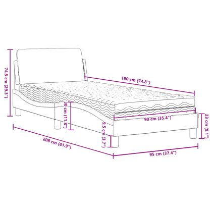 Легло с матрак Dover, тъмносиво, 90x190 см, плат
