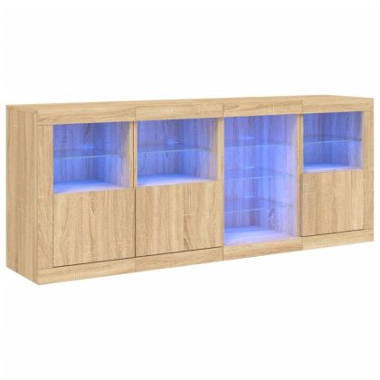 Сайдборд с LED светлини, сонома дъб, 164x37x67 см