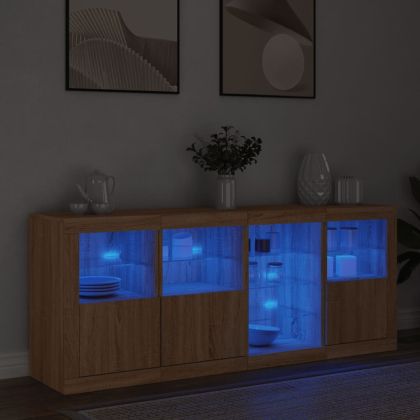Сайдборд с LED светлини, сонома дъб, 164x37x67 см