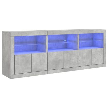 Сайдборд с LED светлини, бетонно сив, 181,5x37x67 см