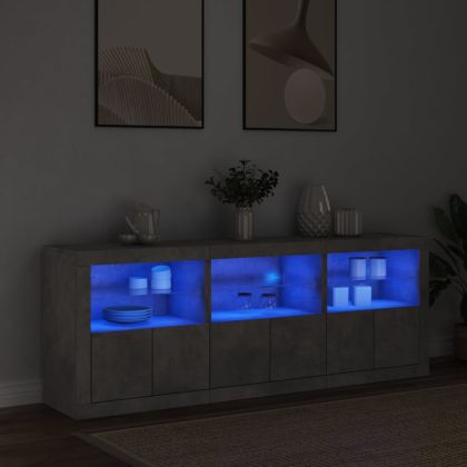 Сайдборд с LED светлини, бетонно сив, 181,5x37x67 см