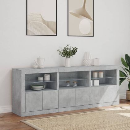 Сайдборд с LED светлини, бетонно сив, 181,5x37x67 см
