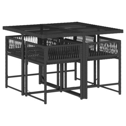 Градински трапезен комплект възглавници 5 части черен полиратан