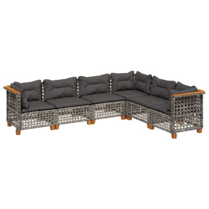 Градински диван с възглавници, 6 части, полиратан, сив