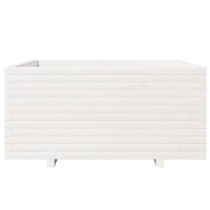 Градински сандък, бял, 100x100x49,5см, масивна борова дървесина