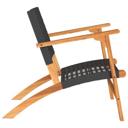 Градински столове, 2 бр, черни, полиратан и акациево дърво