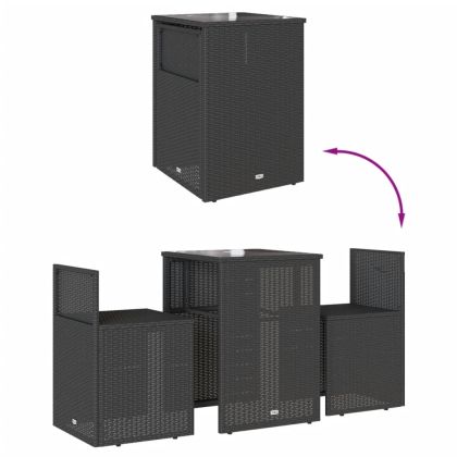 Бистро комплект с възглавници 3 части черен полиратан