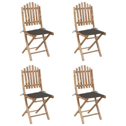 Градински трапезен комплект сгъваем възглавници 5 части бамбук