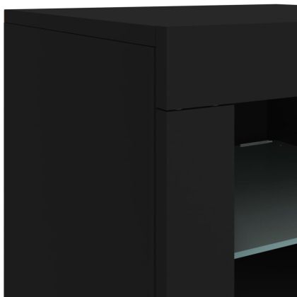 Сайдборд с LED светлини, черен, 123x37x67 см