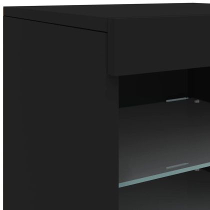 Сайдборд с LED светлини, черен, 123x37x67 см