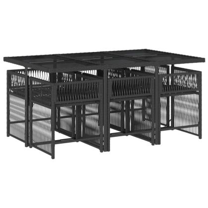 Градински трапезен комплект 7 части възглавници черен полиратан