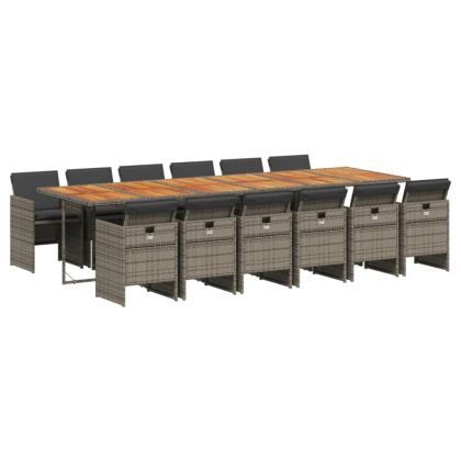 Градински комплект от 13 части с възглавници сив полиратан