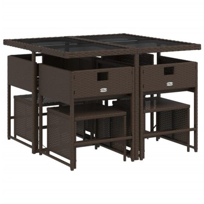 Градински трапезен комплект възглавници 9 части кафяв полиратан