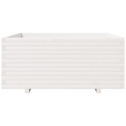 Градински сандък, бял, 110x110x49,5см, масивна борова дървесина