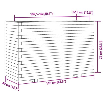 Градинска кашпа, восъчнокафява, 110x40x72см, борово дърво масив