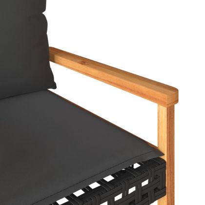 Градински лаундж комплект с възглавници 4 части черен полиратан