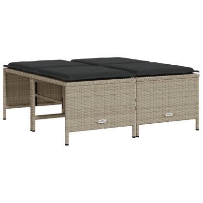 Градински комплект с възглавници, 5 части, светлосив полиратан