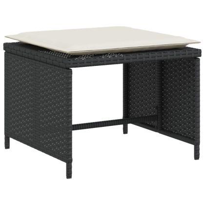 Градински стол с табуретка за крака черен полиратан