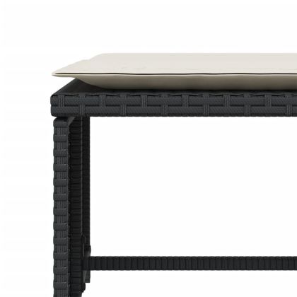 Градински стол с табуретка за крака черен полиратан
