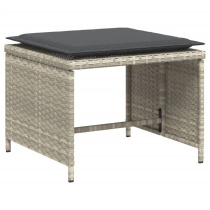 Градински стол с табуретка за крака светлосив полиратан