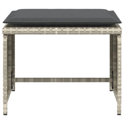 Градински стол с табуретка за крака светлосив полиратан