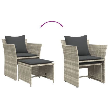 Градински стол с табуретка за крака светлосив полиратан