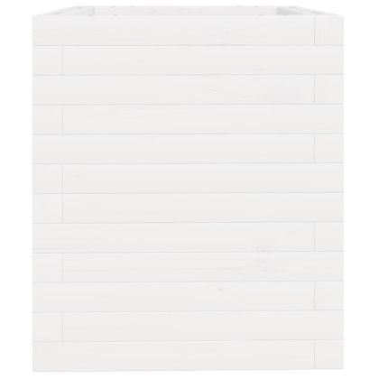 Градински сандък, бял, 40x40x46 см, масивна борова дървесина