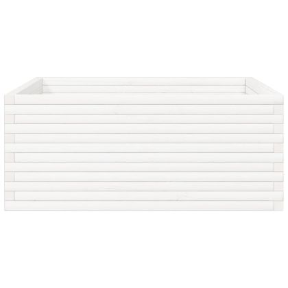 Градински сандък, бял, 110x110x46 см, масивна борова дървесина