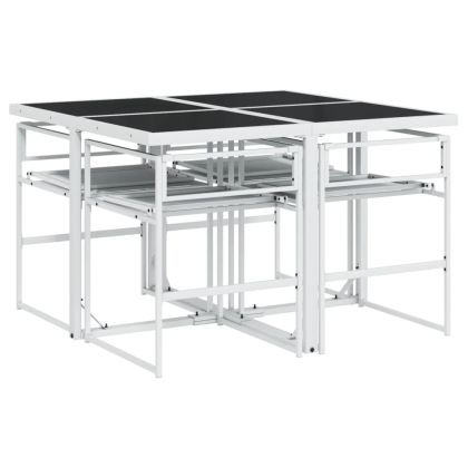 Градински комплект от 5 части, с възглавници, бял, текстилен