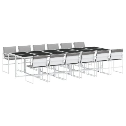 Градински комплект от 13 части, с възглавници, бял, текстилен