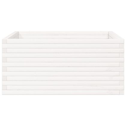 Градински сандък, бял, 100x100x46 см, масивна борова дървесина