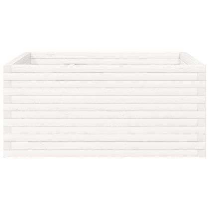 Градински сандък, бял, 100x100x46 см, масивна борова дървесина