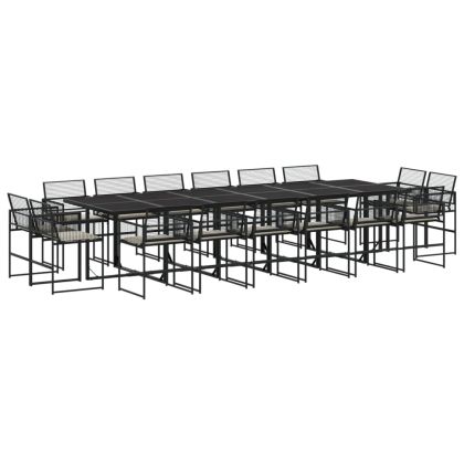 Градински комплект с възглавници 17 части полиратан черен