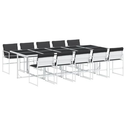 Градински комплект от 11 части, с възглавници, бял, текстилен