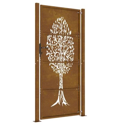 Градинска порта 100x200 см, кортенова стомана, дизайн с дърво