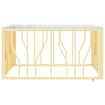 Маса за кафе златиста 80x80x40 cм неръждаема стомана и стъкло