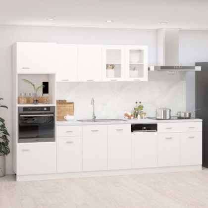 Комплект кухненски шкафове, 7 части, "Lyon", бяло инженерно дърво