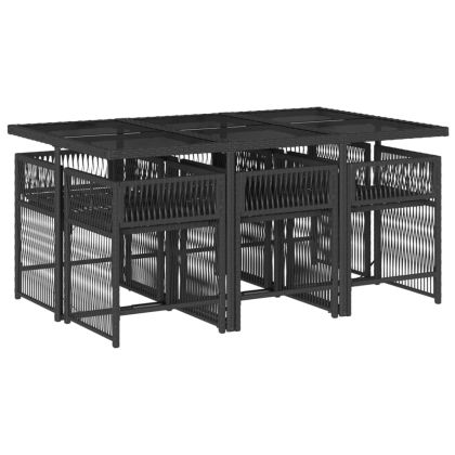 Градински трапезен комплект 7 части възглавници черен полиратан