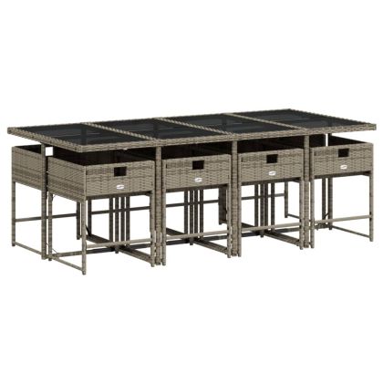 Градински трапезен комплект 9 части с възглавници сив полиратан