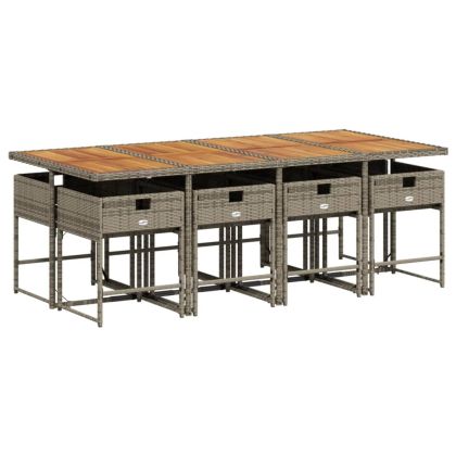 Градински трапезен комплект 9 части с възглавници сив полиратан