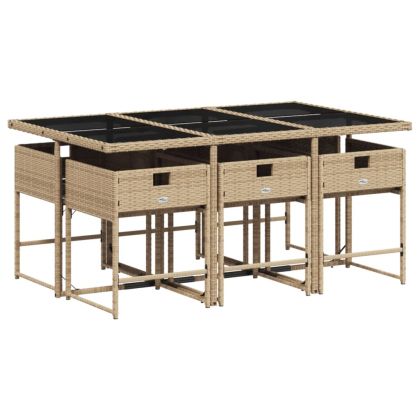 Градински комплект с възглавници 7 части бежов микс полиратан