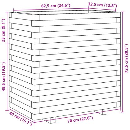 Градински сандък, бял, 70x40x72,5 см, масивна борова дървесина