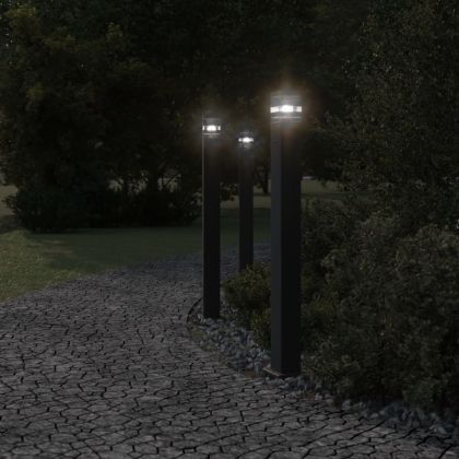 Външни подови лампи с контакт, 3 бр, черен, 110 см, алуминий