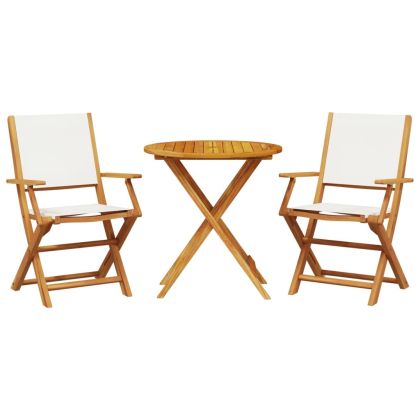 Бистро комплект, 3 части, кремавобял, плат и дърво масив