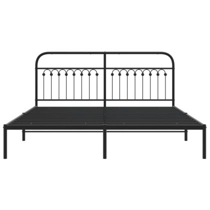 Метална рамка за легло с горна табла, черна, 183x203 см