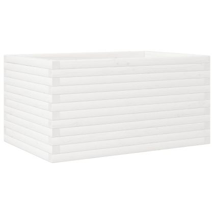 Градински сандък, бял, 90x60x46 см, масивна борова дървесина