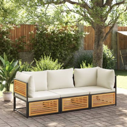 Градински диван с възглавници, 2-местен, масивна акация