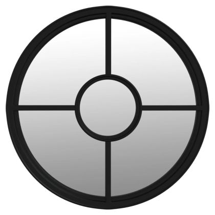 Градинско огледало, черно, 60x4 см, желязо, кръгло, за открито